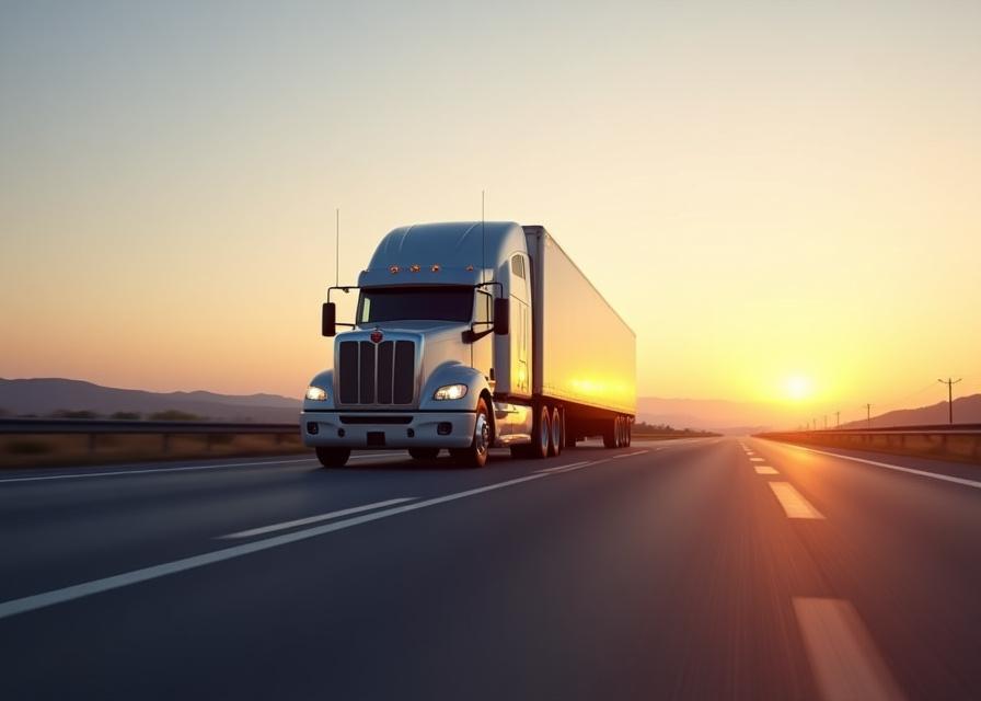 Modern trucking fleet on highway
